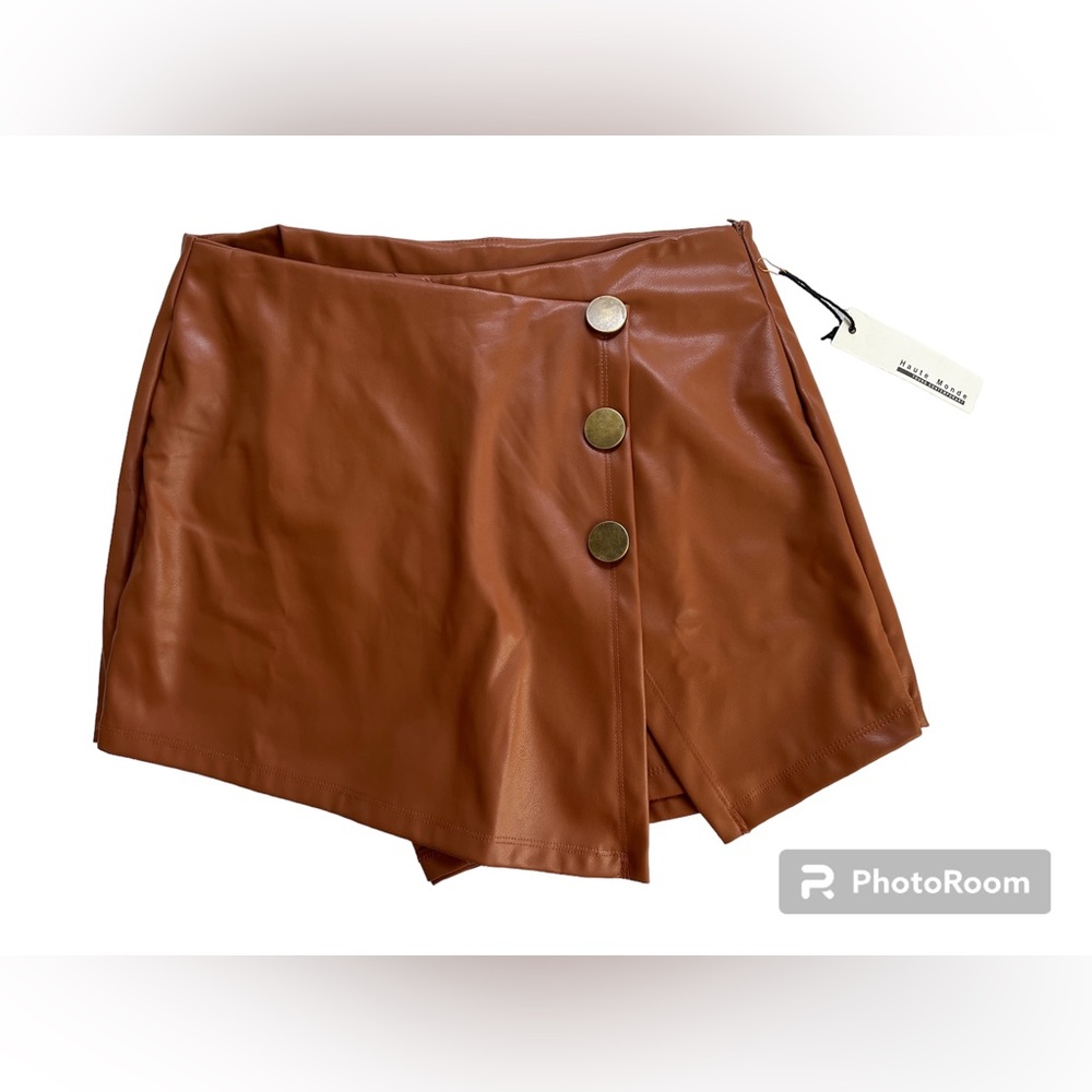 Haute Monde Faux Leather Camel Color Skirt with Shorts
